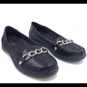Black leather snake Vionic Alda loafer flats 9